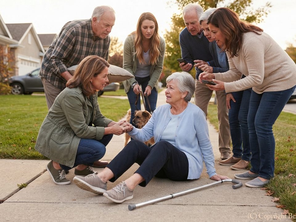 Elder-Woman-Has-Fallen-And-Neighbors-Gather-To-Aid-Her